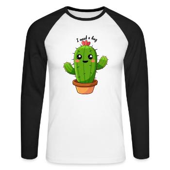 Kaktus i need a hug - Unisex Baseballshirt langarm - Weiß/Schwarz - Vorne - Nik (191cm)