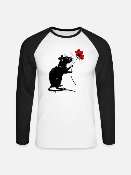 Ratte mit Blume - Unisex Baseballshirt langarm - Weiß/Schwarz