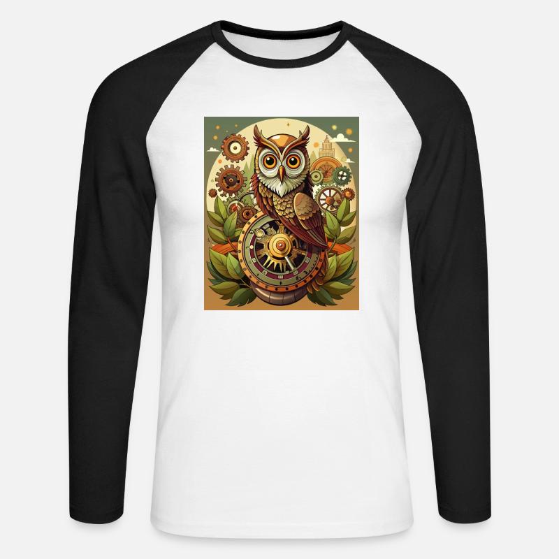 Eule der Zeit - Unisex Baseballshirt langarm - Weiß/Schwarz