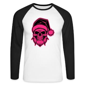 Santa Claus Skull - Unisex Long Sleeve Baseball T-Shirt - white/black - Front - Nik (191cm)
