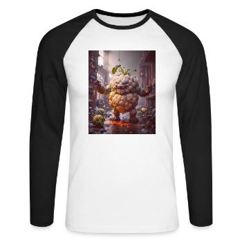 Gemüse Untergang Apocalypse Monster Blumenkohl - Unisex Baseballshirt langarm - Weiß/Schwarz - Vorne - Nik (191cm)