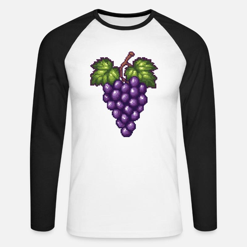 Weintrauben Pixel - Unisex Baseballshirt langarm - Weiß/Schwarz