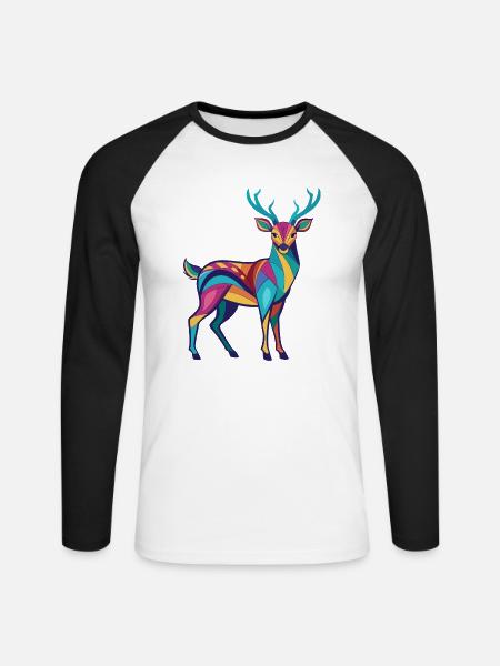 Reh - Bunt und lebhaft - Unisex Baseballshirt langarm - Weiß/Schwarz