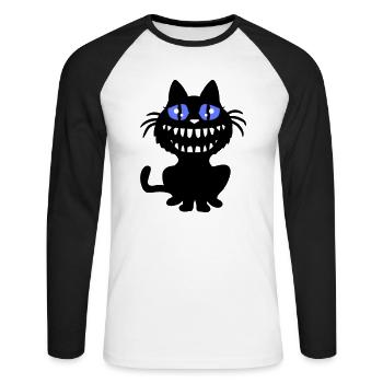 Crazy Monster Cat Halloween Horreur Dents Fun - T-shirt baseball manches longues Homme - blanc/noir - Devant - Nik (191cm)