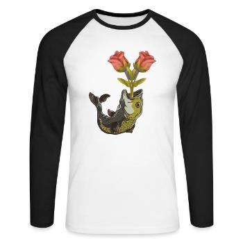 Fisch Fische Geburtstag Valentin Romantik - Unisex Baseballshirt langarm - Weiß/Schwarz - Vorne - Nik (191cm)