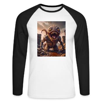mutant monster half men half insect dark horror - Unisex Long Sleeve Baseball T-Shirt - white/black - Front - Nik (191cm)