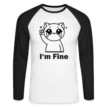Crysis Cat Showing Peace Sign - "I'm Fine" Design - Unisex Long Sleeve Baseball T-Shirt - white/black - Front - Nik (191cm)