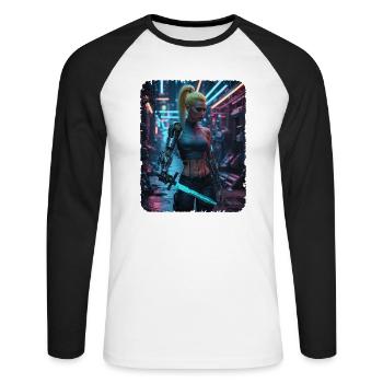 Cyberpunk femmes Guerrière - T-shirt baseball manches longues Homme - blanc/noir - Devant - Nik (191cm)