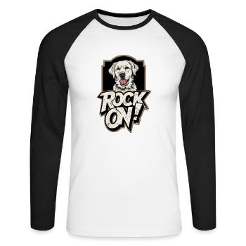 Labrador Retriever Hund - Rock on - Unisex Baseballshirt langarm - Weiß/Schwarz - Vorne - Nik (191cm)
