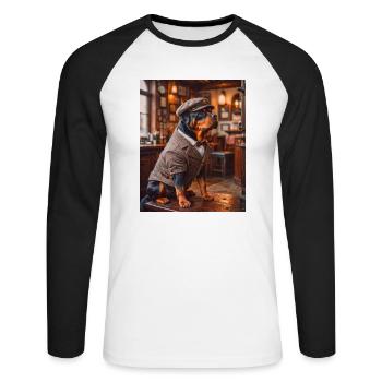Rottweiler wearing 1920s suit cute dogs - Unisex Long Sleeve Baseball T-Shirt - white/black - Front - Nik (191cm)