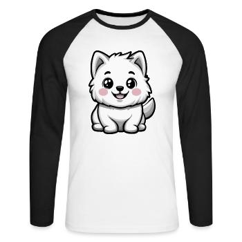 Chien Samoyède Mignon - T-shirt baseball manches longues Homme - blanc/noir - Devant - Nik (191cm)