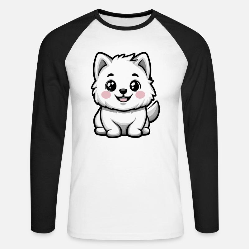 Samojede Hund Niedlich - Unisex Baseballshirt langarm - Weiß/Schwarz