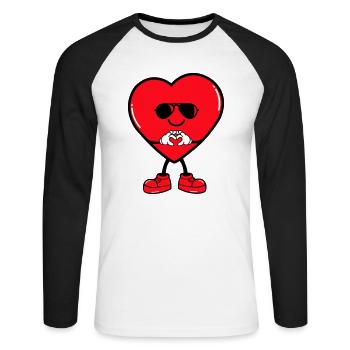 Bande dessinée Coeur - T-shirt baseball manches longues Homme - blanc/noir - Devant - Nik (191cm)