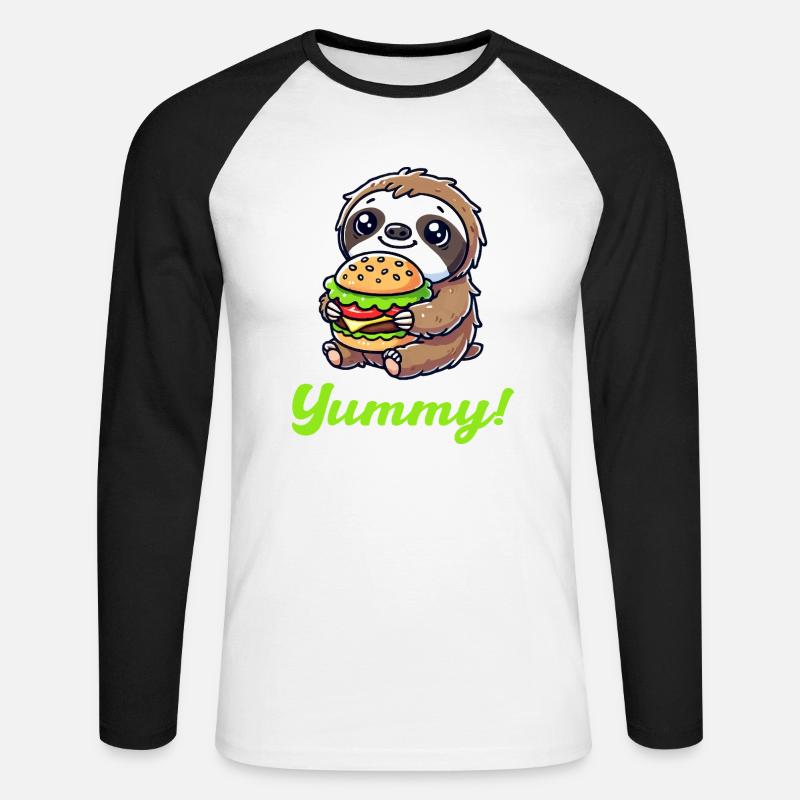 faultier burger 1 - Unisex Baseballshirt langarm - Weiß/Schwarz