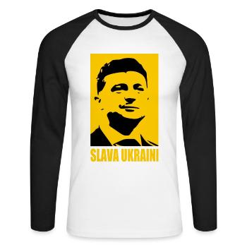 Slava ukraini - T-shirt baseball manches longues Homme - blanc/noir - Devant - Nik (191cm)