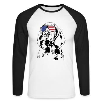 BRACCO ITALIANO America Flag Glasses Dog Wilsigns - Unisex Long Sleeve Baseball T-Shirt - white/black - Front - Nik (191cm)
