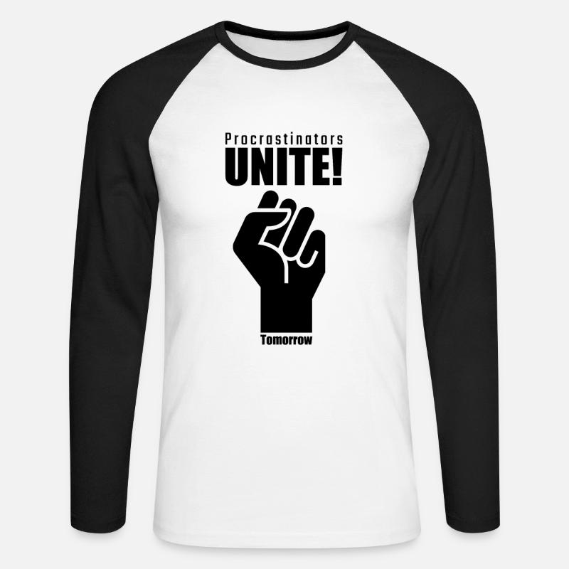 Procrastinators Unite Tomorrow (Dark) - Maglia da baseball a manica lunga da uomo - bianco/nero