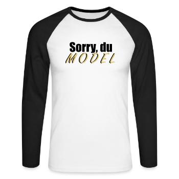 Sorry du Model - Unisex Baseballshirt langarm - Weiß/Schwarz - Vorne - Nik (191cm)