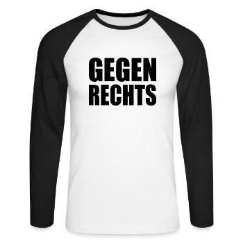 Gegen rechts - Unisex Baseballshirt langarm - Weiß/Schwarz - Vorne - Nik (191cm)