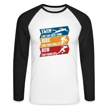 Natation - vélo - course - T-shirt baseball manches longues Homme - blanc/noir - Devant - Nik (191cm)