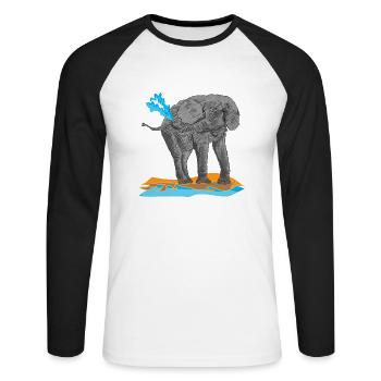 Elefant Rüssel Dickhäuter Afrika Elfenbein Kenia - Unisex Baseballshirt langarm - Weiß/Schwarz - Vorne - Nik (191cm)
