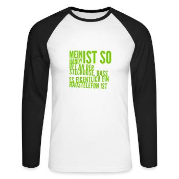 mein Handy ist oft an der Steckdose - Unisex Baseballshirt langarm - Weiß/Schwarz - Vorne - Nik (191cm)
