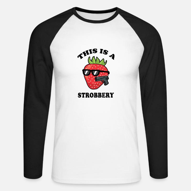 Erdbeere Raub Überfall Räuber Strobbery - Unisex Baseballshirt langarm - Weiß/Schwarz
