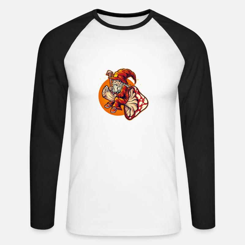 Dwarf wizard riding toadstool - Unisex Long Sleeve Baseball T-Shirt - white/black