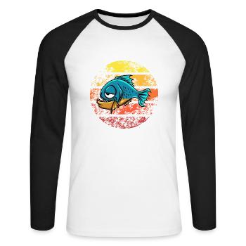 Piranha Geschenk - Unisex Baseballshirt langarm - Weiß/Schwarz - Vorne - Nik (191cm)