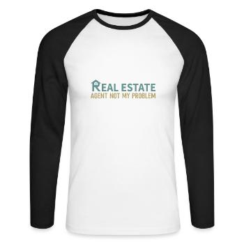 Agent immobilier Courtier Profession Immobilier - T-shirt baseball manches longues Homme - blanc/noir - Devant - Nik (191cm)