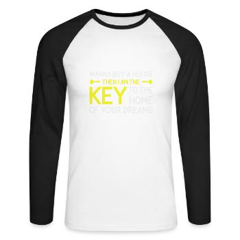 Agent immobilier Courtier Profession Immobilier - T-shirt baseball manches longues Homme - blanc/noir - Devant - Nik (191cm)