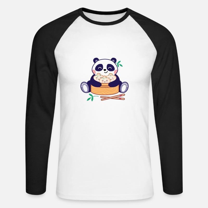 Panda mit Dim Sum - Unisex Baseballshirt langarm - Weiß/Schwarz