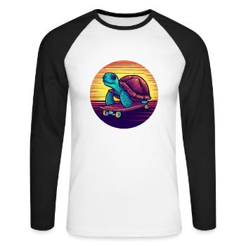 Turtle rides on a skateboard sunset - Unisex Long Sleeve Baseball T-Shirt - white/black - Front - Nik (191cm)
