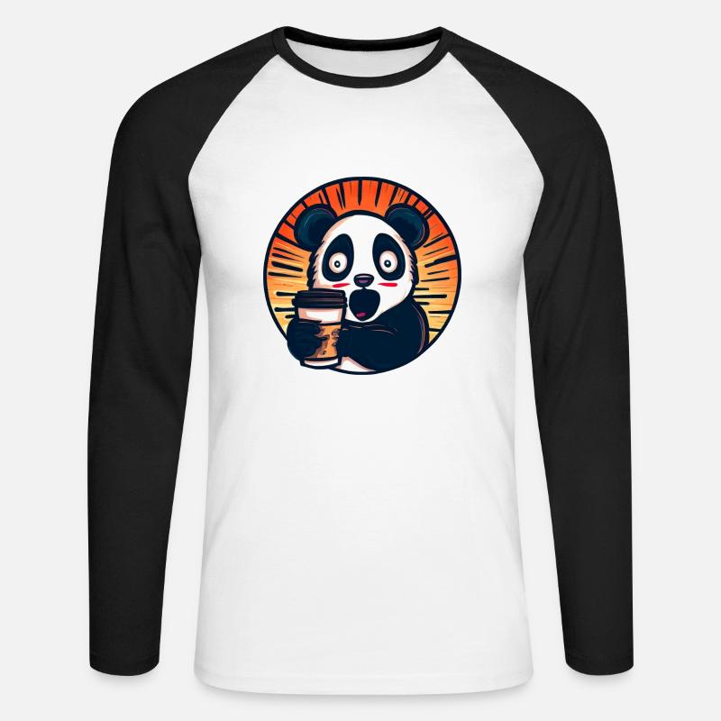 Panda Kaffee Koffeinschock - Unisex Baseballshirt langarm - Weiß/Schwarz