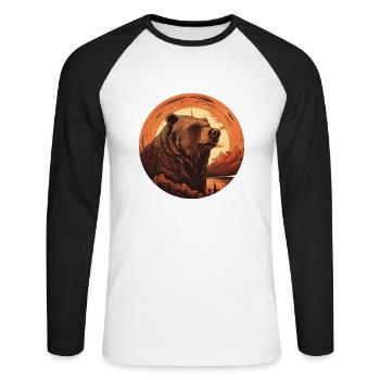 Rétro Ours brun au Canada Mountains Sunset - T-shirt baseball manches longues Homme - blanc/noir - Devant - Nik (191cm)