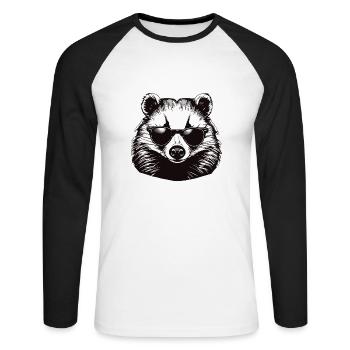 Dachs / Nagetier / Tier / Streifen / Wild - Unisex Baseballshirt langarm - Weiß/Schwarz - Vorne - Nik (191cm)