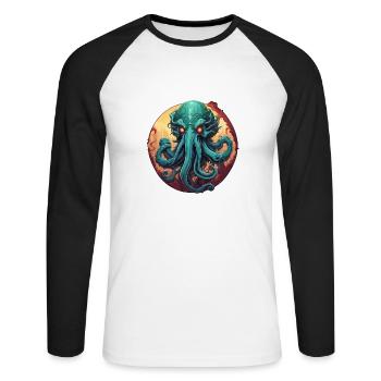 Cthulhu / Démon / Fantastique / Horreur / Tentacule - T-shirt baseball manches longues Homme - blanc/noir - Devant - Nik (191cm)