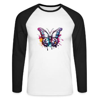 Schmetterling / Tier / Insekt / fliegen / Sommer - Unisex Baseballshirt langarm - Weiß/Schwarz - Vorne - Nik (191cm)