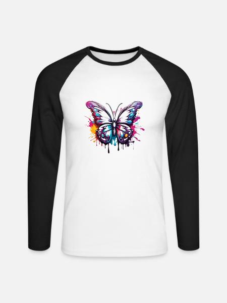 Schmetterling / Tier / Insekt / fliegen / Sommer - Unisex Baseballshirt langarm - Weiß/Schwarz