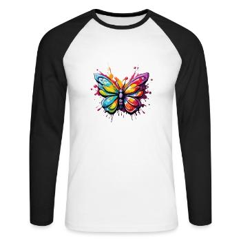 Schmetterling / Tier / Insekt / fliegen / Sommer - Unisex Baseballshirt langarm - Weiß/Schwarz - Vorne - Nik (191cm)