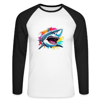 Requin / Faune / Sous-marin / Mer / Océan - T-shirt baseball manches longues Homme - blanc/noir - Devant - Nik (191cm)
