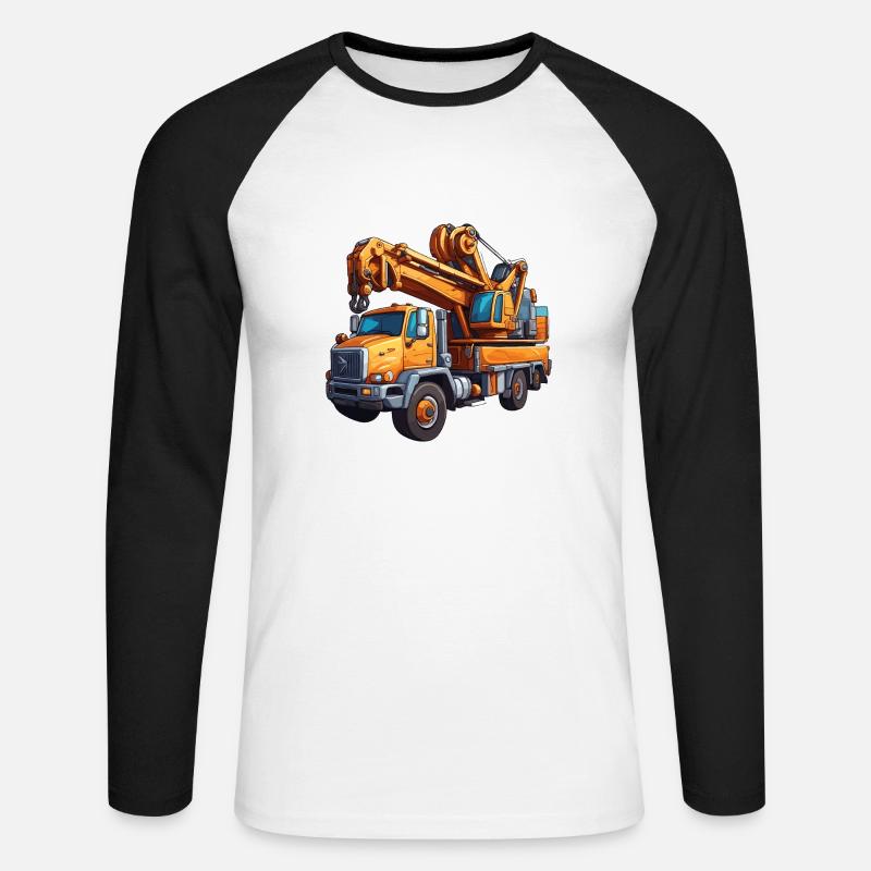 Kran / Baustelle / Seilwinde / Kransystem - Unisex Baseballshirt langarm - Weiß/Schwarz
