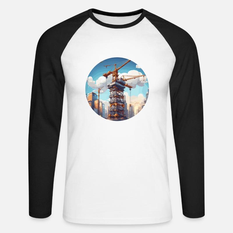 Kran / Baustelle / Seilwinde / Kransystem - Unisex Baseballshirt langarm - Weiß/Schwarz