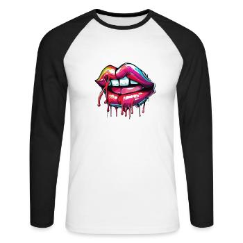 Bouche / Lèvres / Dents / Langue / Sourire / Baiser - T-shirt baseball manches longues Homme - blanc/noir - Devant - Nik (191cm)