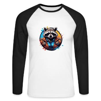 Raccoon / Animal / Zoo / Wild / Cute / Predator - Unisex Long Sleeve Baseball T-Shirt - white/black - Front - Nik (191cm)