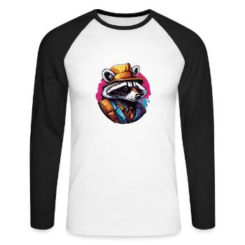Raccoon / Animal / Zoo / Wild / Cute / Predator - Unisex Long Sleeve Baseball T-Shirt - white/black - Front - Nik (191cm)
