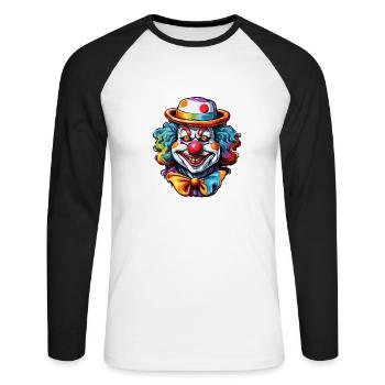 Clown / Zirkus / Fasching / Karneval / verspielt - Unisex Baseballshirt langarm - Weiß/Schwarz - Vorne - Nik (191cm)