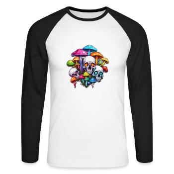 Pilz / Mushroom / Wiese / Wald / Goa / Psy - Unisex Baseballshirt langarm - Weiß/Schwarz - Vorne - Nik (191cm)