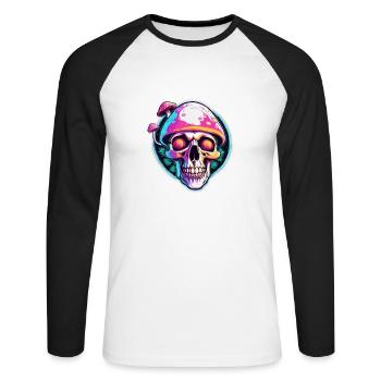 Pilz / Mushroom / Wiese / Wald / Goa / Psy - Unisex Baseballshirt langarm - Weiß/Schwarz - Vorne - Nik (191cm)