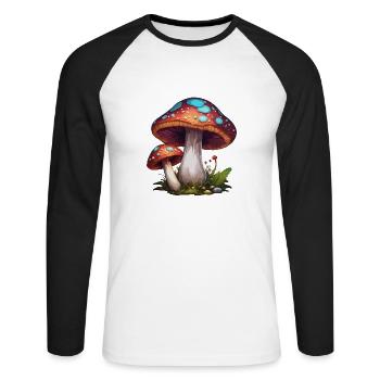 Mushroom / Mushroom / Meadow / Forest / Goa / Psy - Unisex Long Sleeve Baseball T-Shirt - white/black - Front - Nik (191cm)